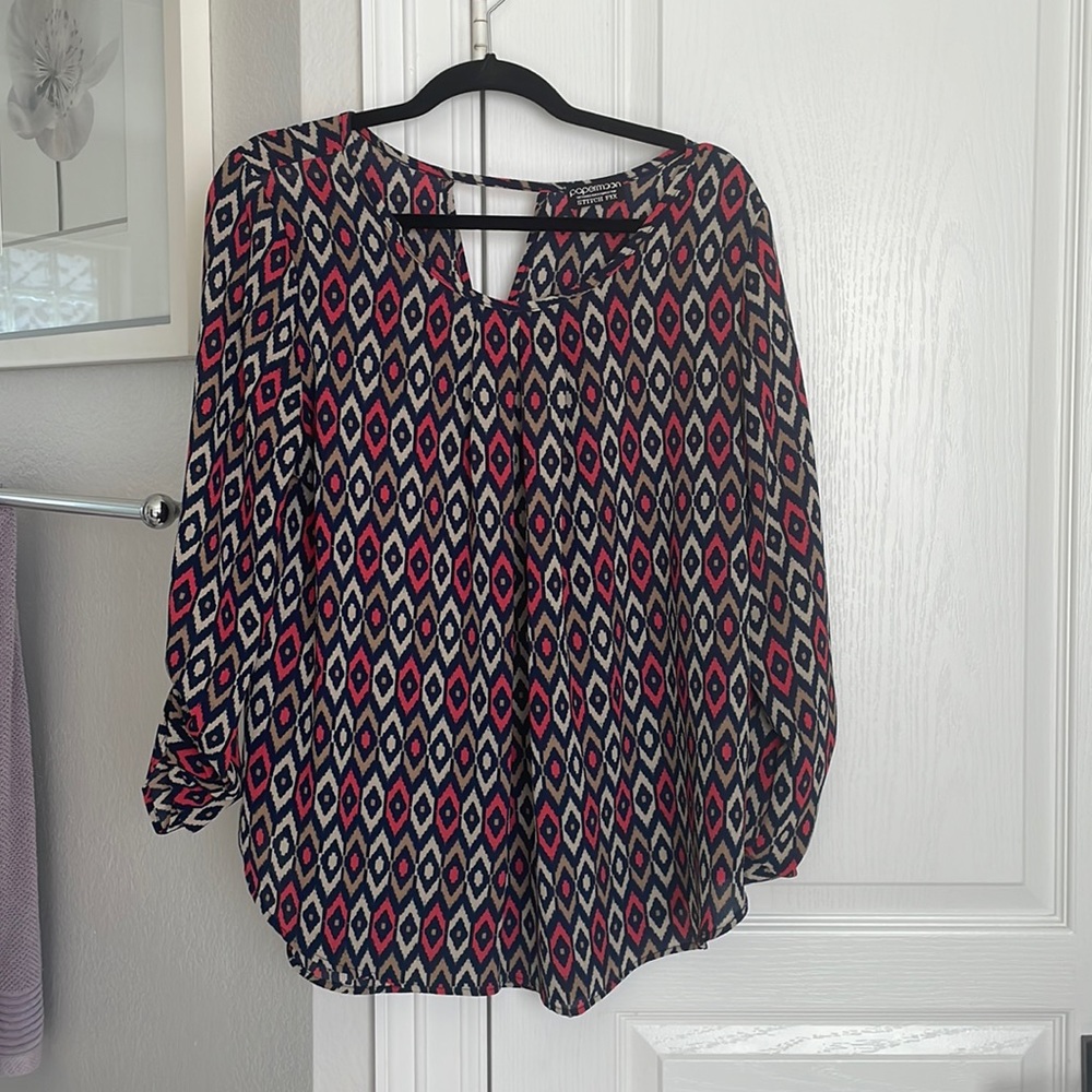 Navy patterned lightweight blouse